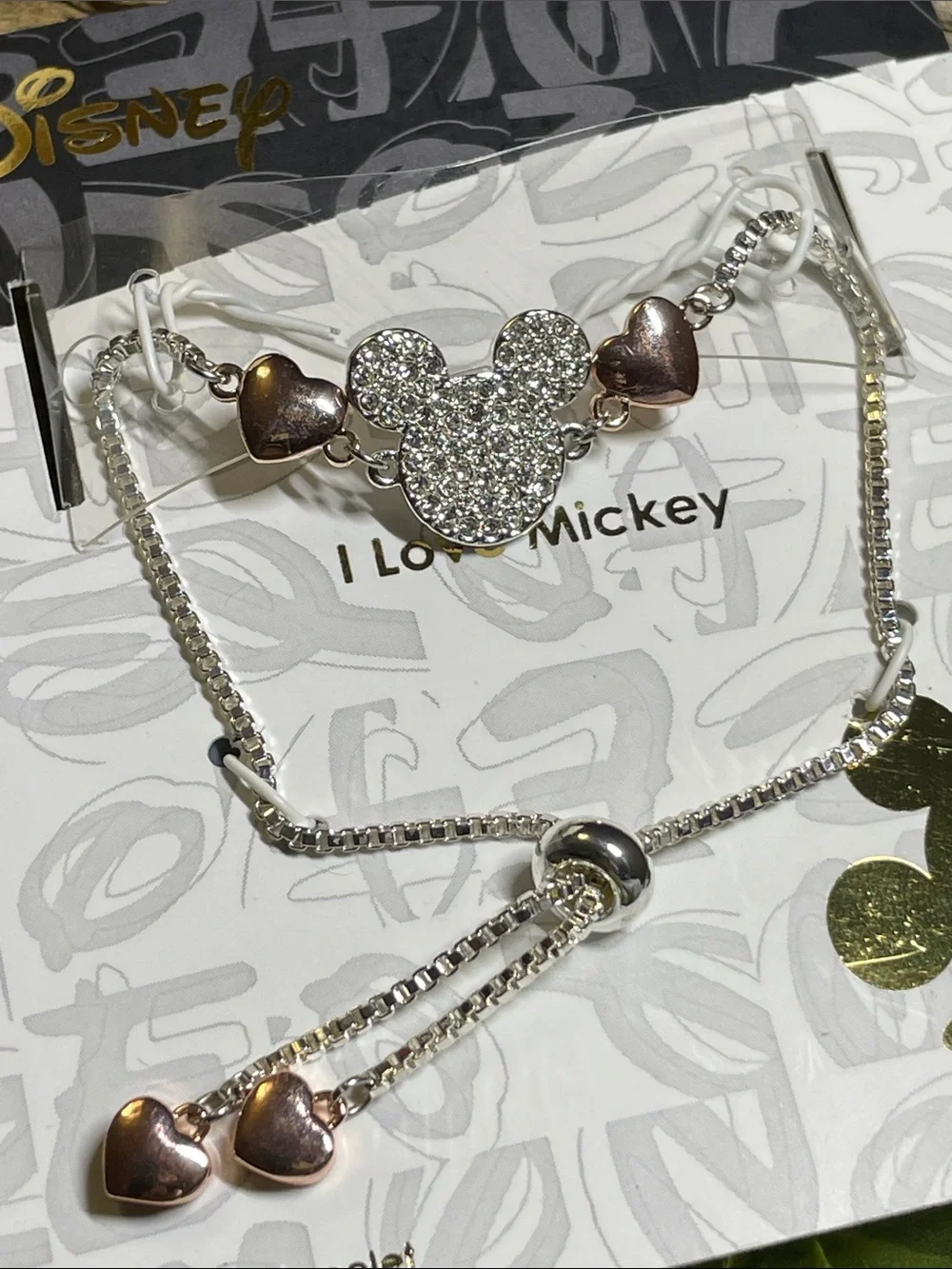 🐭Gorgeous Disney Silver and Rose Gold Crystal Mickey Adjustable Bracelet🐭